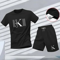 Men’s Clothing Street Style Printed Letter Print Shorts And shirt Set – Casual Everyday Wear