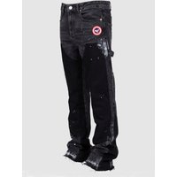 Men’s Patchwork Flared Denim Pants – Stretch Workwear Jeans With Layered Design, Trendy Wide Men’s Patchwork Flared Denim Pants – Stretch Workwear Jeans With Layered Design, Trendy Wide