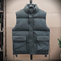 Unisex Stand Collar Vest Lightweight Winter Puffer Sleeveless Jacket For Streetwear & Layering BlackGreyCream, M-​