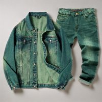 Men’s Classic Denim Jacket – Slim Fit Autumn Casual Coat With Multiple Pockets, Windproof & Durable Cotton Fabric Green, Sizes M-​ Men’s Classic Denim Jacket – Slim Fit Autumn Casual Coat With Multiple Pockets, Windproof & Durable Cotton Fabric Green, Sizes M-​