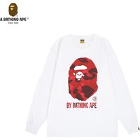 A Bathing APE BAPE-BAPE Simple Red Ape Head Pattern Letter Logo Printed Cotton Round Neck Long Sleeve Top A Bathing APE BAPE-BAPE Simple Red Ape Head Pattern Letter Logo Printed Cotton Round Neck Long Sleeve Top