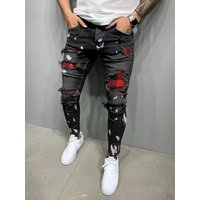 Men’s Slim Fit Black Distressed Jeans Stretch Cotton Skinny Denim Pants With Tapered Leg & Ripped Details For Streetwear Men’s Slim Fit Black Distressed Jeans Stretch Cotton Skinny Denim Pants With Tapered Leg & Ripped Details For Streetwear