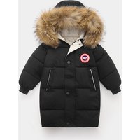 Kids’ China Map Puffer Jacket – Faux Fur Trim Hooded Parka, Glow-in-Dark Winter Coat