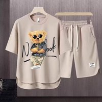Men’s Clothing Waffle Casual Summer Suit Men’s Loose Teen Short sleeved T shirt Shorts Handsome Two piece Suit
