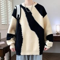Men’s Color Block Sweater – Oversized Geometric Knit Pullover With Drop Shoulder, Trendy Streetwear Crewneck Jumper For Teens & Young Adults​