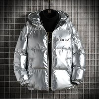 Men’s Clothing Winter Fashion Thick Hooded Cotton Padded Jacket With Glossy Finish, Hero Letter Casual Puffer Jacket Cotton Padded Coat