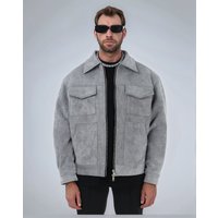 ​​Men’s Clothing​​ Men’s Suede Zip Jacket – Oversized Pocket Biker Coat Streetwear Essential​​