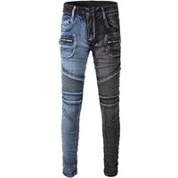 skinny zipper stacked denim pants men Multi pocket ripped wash distressed trousers biker hip hop black blue patchwork men designers jeans skinny zipper stacked denim pants men Multi pocket ripped wash distressed trousers biker hip hop black blue patchwork men designers jeans