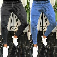 Slim Fit Ripped Cotton Jeans, Men’s Casual Street Style Distressed Mid Stretch Denim Pants For Spring Summer Slim Fit Ripped Cotton Jeans, Men’s Casual Street Style Distressed Mid Stretch Denim Pants For Spring Summer