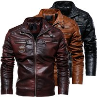 Men’s Biker PU Leather Jacket – Winter Warm Lined Motorcycle Coat