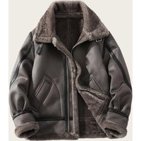 ​Men’s Fleece-Lined Faux Shearling Jacket – Slim Fit Windproof Bomber With Notched Lapel Taupe, Sizes M-​ ​Men’s Fleece-Lined Faux Shearling Jacket – Slim Fit Windproof Bomber With Notched Lapel Taupe, Sizes M-​