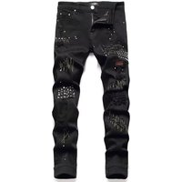 Men’s Slim Fit Embroidered Jeans Trendy Ripped Details Stretch Casual Pants mid Waist Long Non-Stretch Cotton Black Gray Blue Men’s Slim Fit Embroidered Jeans Trendy Ripped Details Stretch Casual Pants mid Waist Long Non-Stretch Cotton Black Gray Blue