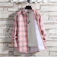 ​​Men’s Plush Flannel Shirt Vintage Checkered & Fleece-Lined Long Sleeve + Colors Unisex Oversized Streetwear For FallWinter​​