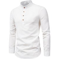 Men’s Linen-Like Long Sleeve Shirt – Oversized Stand Collar Pullover Top BeigeGrayBlack​ Men’s Linen-Like Long Sleeve Shirt – Oversized Stand Collar Pullover Top BeigeGrayBlack​