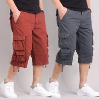Men’s Clothing Summer men’s multi pocket casual shorts cropped trousers youth workwear shorts pure cotton loose breeches thin shorts