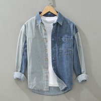 ​Men’s Casual Loose Fit Denim Color Block Stripe Shirt Long Sleeve Spring Autumn Fashion Top​ ​Men’s Casual Loose Fit Denim Color Block Stripe Shirt Long Sleeve Spring Autumn Fashion Top​