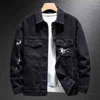 High Street Denim Jacket Men’s Clothing Spring And Autumn New Motorcycle Lightning Splicing Jacket Black Trendy Brand