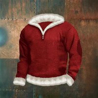 Men’s Clothing Sweatshirt Plus Velvet Hooded Casual Men’s Christmas Fleece Hooded Sweatshirt – Cozy Pullover With Print, Red