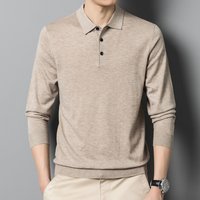 Men’s Clothing autumn and winter new polo tops knitted wool men’s lapel loose solid color sweater polo shirt collar