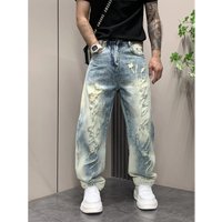 Distressed Washed Ripped Jeans Men’s Slim Straight Cropped Denim Pants S-, Vintage Streetwear, Hip-Hop Style​ Distressed Washed Ripped Jeans Men’s Slim Straight Cropped Denim Pants S-, Vintage Streetwear, Hip-Hop Style​