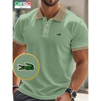 CARTELO Crocodile Men’s Short Sleeve Vintage Polo Shirt – Khaki & Green Contrast Collar, Breathable Pique Cotton, Retro Casual Summer Top For Daily We CARTELO Crocodile Men’s Short Sleeve Vintage Polo Shirt – Khaki & Green Contrast Collar, Breathable Pique Cotton, Retro Casual Summer Top For Daily We