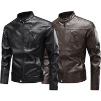 ​​”Men’s PU Leather Jacket – Slim Fit Stand Collar Biker Jacket For Motorcycle & Streetwear S-, BlackBrown”​​