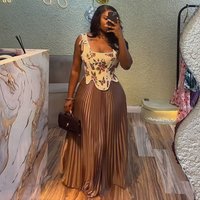 New Sweet And Fresh Printed Waist-cing Vest With High-waisted Pleated Skirt Two-piece Set. New Sweet And Fresh Printed Waist-cing Vest With High-waisted Pleated Skirt Two-piece Set.