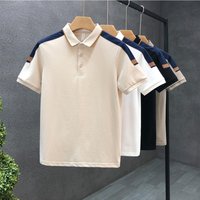 Men’s clothing small drop shoulder contrast color matching lapel Polo shirt men’s fashion brand new men’s short sleeve slim collar shirt