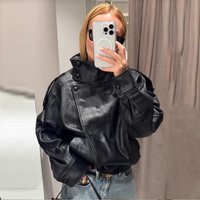 ​​Men’s Vintage-Inspired Biker Jacket Classic Stand Collar Leather-Like Jacket For Timeless Rebel Style​​ ​​Men’s Vintage-Inspired Biker Jacket Classic Stand Collar Leather-Like Jacket For Timeless Rebel Style​​