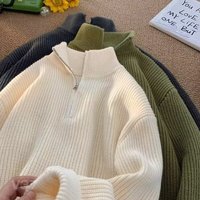 Men’s Clothing Half zipper turtleneck sweater men’s winter new solid color sweater lazy style all-match casual coat