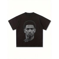 Armonia gsm COTTONHerren American Brand Football Bellingham Grafik-Shirt – Vintage Kurzarm Rundhalsausschnitt Geometrischer Porträtdruck