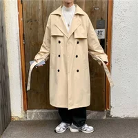 Men’s Coats Grey Khaki Black Trench Fashion Casual Double Breasted Long Coat Men Korean Loose Windbreaker Jacket Mens