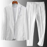 Men’s Casual Linen Suit Set Slim Fit Two-Piece Blazer & Pants For WhiteBlackBeige, M-​ Men’s Casual Linen Suit Set Slim Fit Two-Piece Blazer & Pants For WhiteBlackBeige, M-​