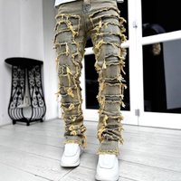 ​Men’s Slim Straight Stretch Washed Jeans – Vintage Yellow High Street Casual Trousers For Youth​