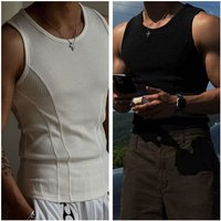 Men’s Clothing Thread Slim Vest Ribbed Slim Fit Sleeveless Undershirt – Athletic Training Muscle Tee For Gym Casual Wear White, Black, White+Black​