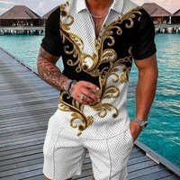 Men’s Lapel Zipper Polo Shirt Shorts Set Plus Size Men’s Casual d Printed Sports Suit Men’s Lapel Zipper Polo Shirt Shorts Set Plus Size Men’s Casual d Printed Sports Suit