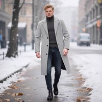 ​​Men’s Classic Wool-Blend Trench Coat Slim-Fit Long Overcoat In BlackCharmer GreyKhakiLight GreyNavy British-Inspired Casual & Office Style​​