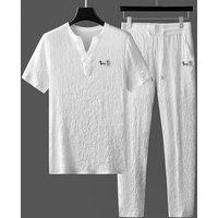 Men’s Clothing Summer Trendy Pleated Two-piece Suit For Men Thin Cotton And Linen Short-sleeved shirt Chinese Style V-neck White Casual Sports Suit Men’s Clothing Summer Trendy Pleated Two-piece Suit For Men Thin Cotton And Linen Short-sleeved shirt Chinese Style V-neck White Casual Sports Suit