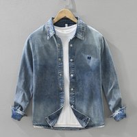 Trendy Denim Long Sleeved Shirt, Men’s Embroidered Versatile Artistic Casual Loose Top Trendy Denim Long Sleeved Shirt, Men’s Embroidered Versatile Artistic Casual Loose Top