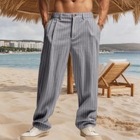 Men’s High-Waisted Linen Trousers Breathable Business Casual Pants With Button Fly & Pinstripe Colors, S-XX​ Men’s High-Waisted Linen Trousers Breathable Business Casual Pants With Button Fly & Pinstripe Colors, S-XX​