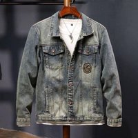 ​​”Men’s Embroidered Denim Jacket – Vintage Star Motif Biker Coat, Slim Fit Cotton Blend, SpringAutumn Casual Outerwear Blue, S-“​​