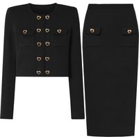Luxury Knit Cardigan & Pencil Skirt Set Heavyweight Viscose Blend With Gold Accents BlackRed, Sizes S-L Luxury Knit Cardigan & Pencil Skirt Set Heavyweight Viscose Blend With Gold Accents BlackRed, Sizes S-L
