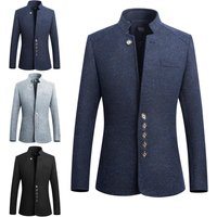 Mens Vintage Blazer Coats Chinese Style Single Breasted Business Dress Stand Collar Jackets Suit Blazer Mens Vintage Blazer Coats Chinese Style Single Breasted Business Dress Stand Collar Jackets Suit Blazer