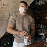 Men’s Clothing Summer Henley collar men’s short sleeved sweater style loose casual vertical stripes design half sleeved T shirt Men’s Clothing Summer Henley collar men’s short sleeved sweater style loose casual vertical stripes design half sleeved T shirt