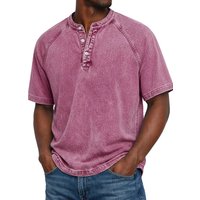 Men’s Retro Distressed Washed Cotton Henley Collar Short Sleeve Shirt Solid Color Summer Top Men’s Retro Distressed Washed Cotton Henley Collar Short Sleeve Shirt Solid Color Summer Top