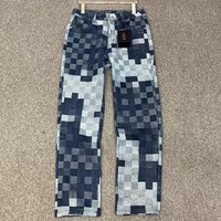 Checkered Print Denim Jeans For Men Summer Lightweight Straight-Leg Pants, Loose Fit Retro Streetwear With High-Waisted Comfort Classic Plaid Pattern Checkered Print Denim Jeans For Men Summer Lightweight Straight-Leg Pants, Loose Fit Retro Streetwear With High-Waisted Comfort Classic Plaid Pattern