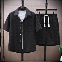 Men’s Clothing Summer Solid Color Ice Silk Suit Thin Sports Casual Two Piece Suit Summer Handsome Short Sleeved Shirt