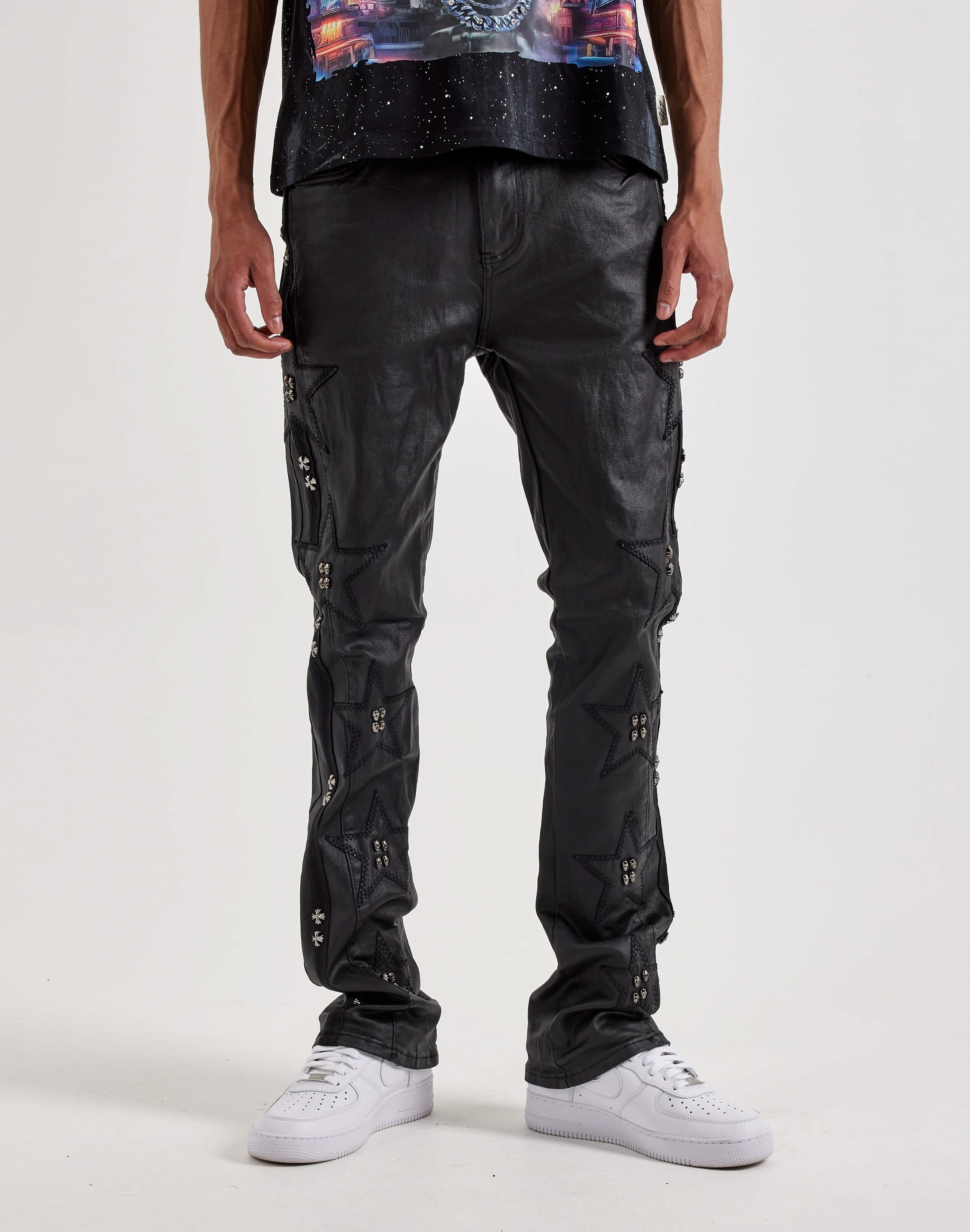 WAIMEA Flare Star Waxed Slim Denim Jeans WAIMEA Flare Star Waxed Slim Denim Jeans