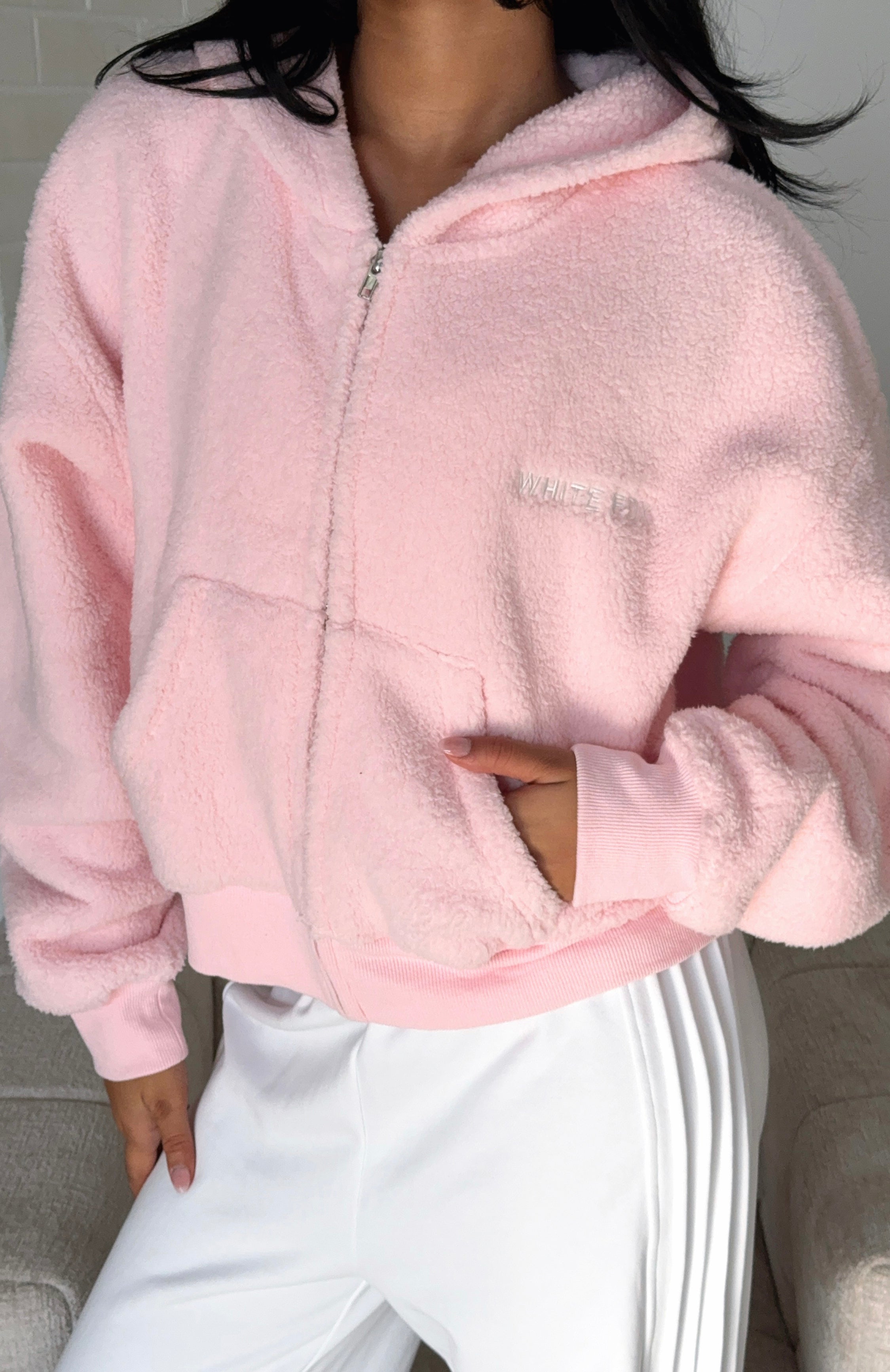 Always First Teddy Borg Boxy Zip Front Hoodie Pink Always First Teddy Borg Boxy Zip Front Hoodie Pink