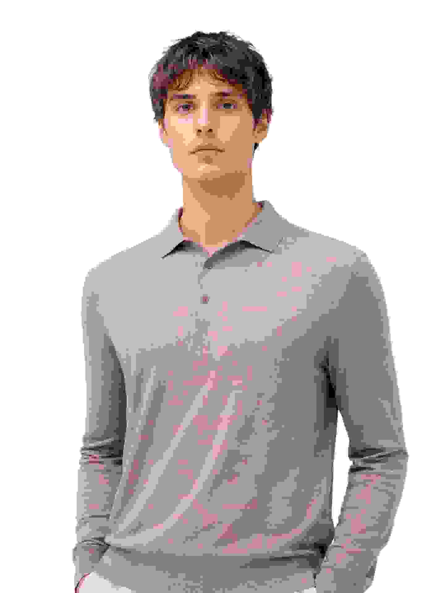 Men Classic Polo Shirt with Long Sleeve – taupe MK- Men Classic Polo Shirt with Long Sleeve – taupe MK-